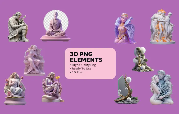 Gorgeous 3D roman figure Statue graphic elements pack image